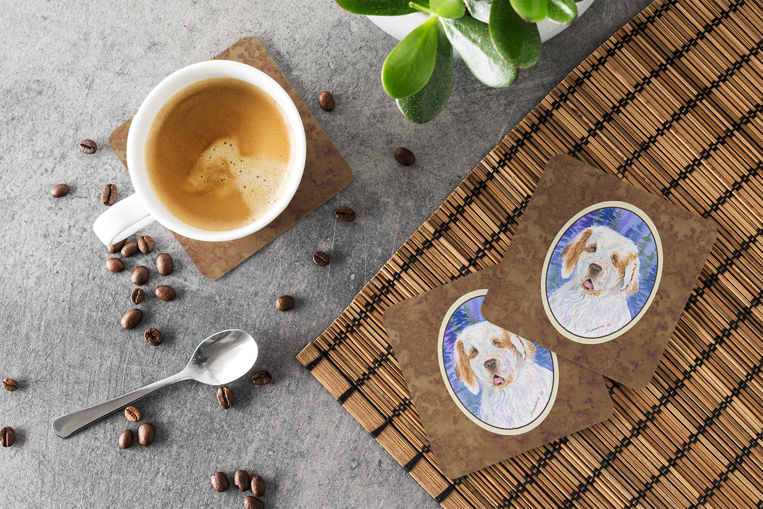 Clumber Spaniel Foam Coasters Set of 4 Cup Coasters for Indoor Outdoor, Tabletop Protection, Anti Slip, Mouse pad Material