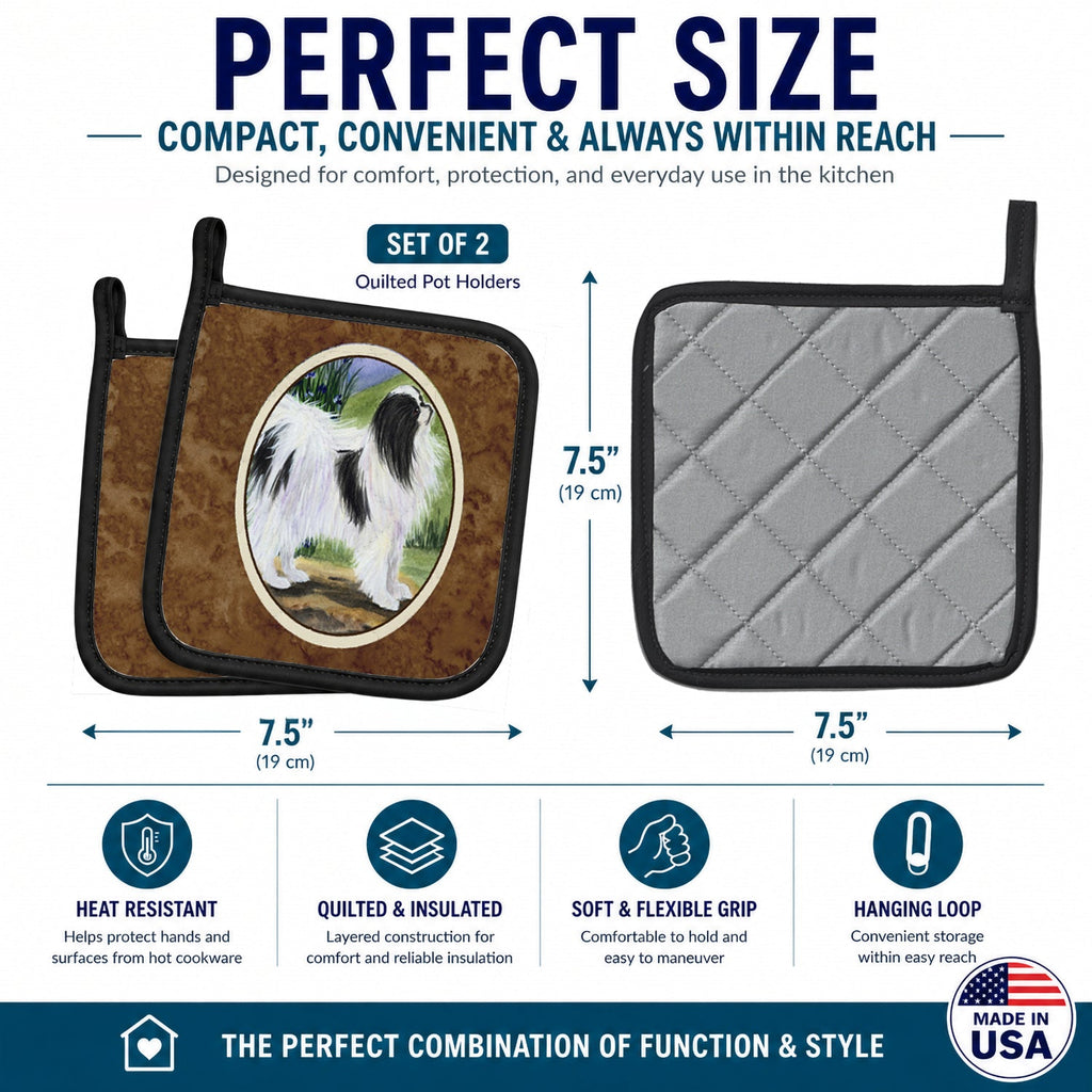Japanese Chin Pot Holder Set of 2 Heat Resistant Quilted Hot Pads 7.5 x 7.5 Inch, Insulated Kitchen Trivets for Cooking & Baking