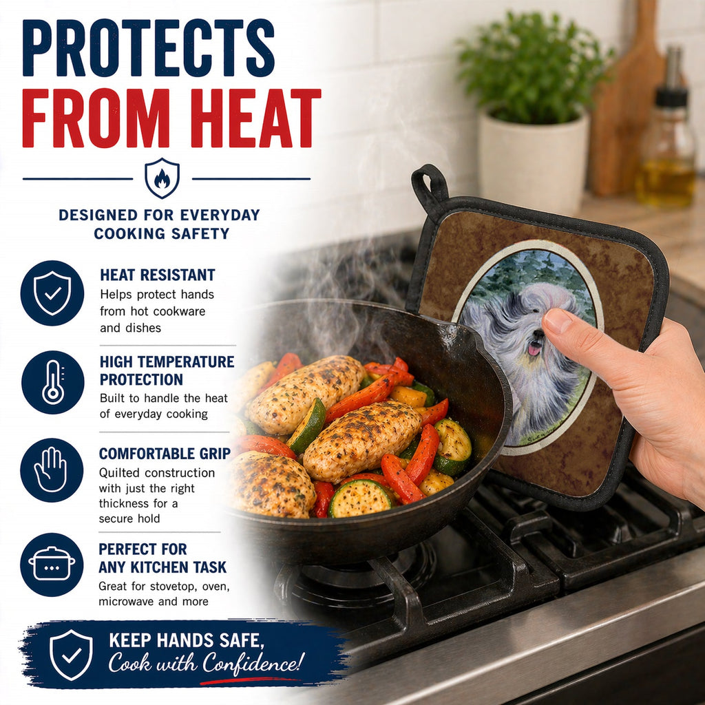 Bearded Collie Pot Holder Set of 2 Heat Resistant Quilted Hot Pads 7.5 x 7.5 Inch, Insulated Kitchen Trivets for Cooking & Baking