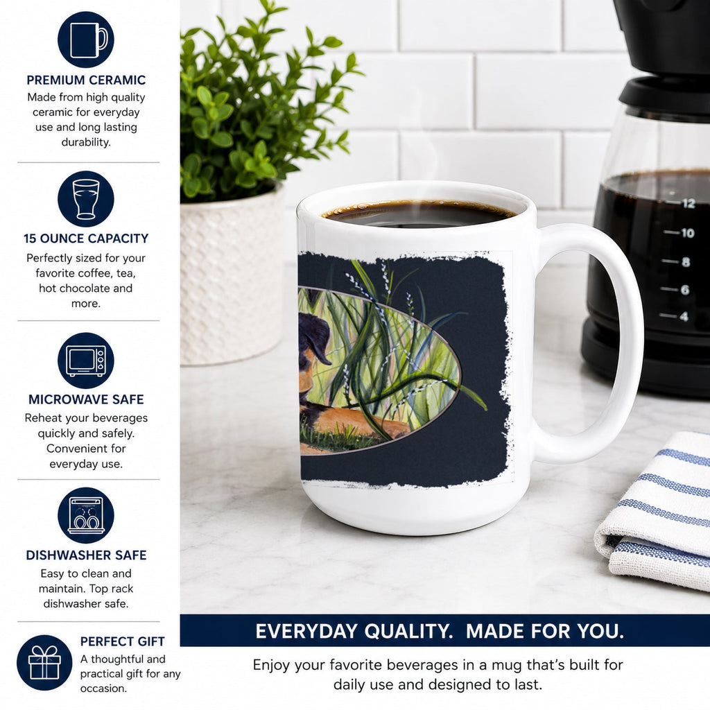 Rottweiler Ceramic Coffee Mug 15 oz Decorative Large C Handle Mug Cup for Tea, Cocoa Hot Chocolate