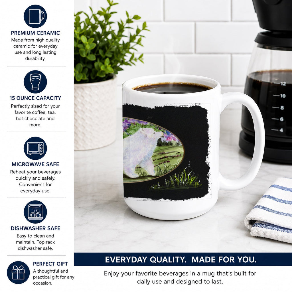 Samoyed Ceramic Coffee Mug 15 oz Decorative Large C Handle Mug Cup for Tea, Cocoa Hot Chocolate