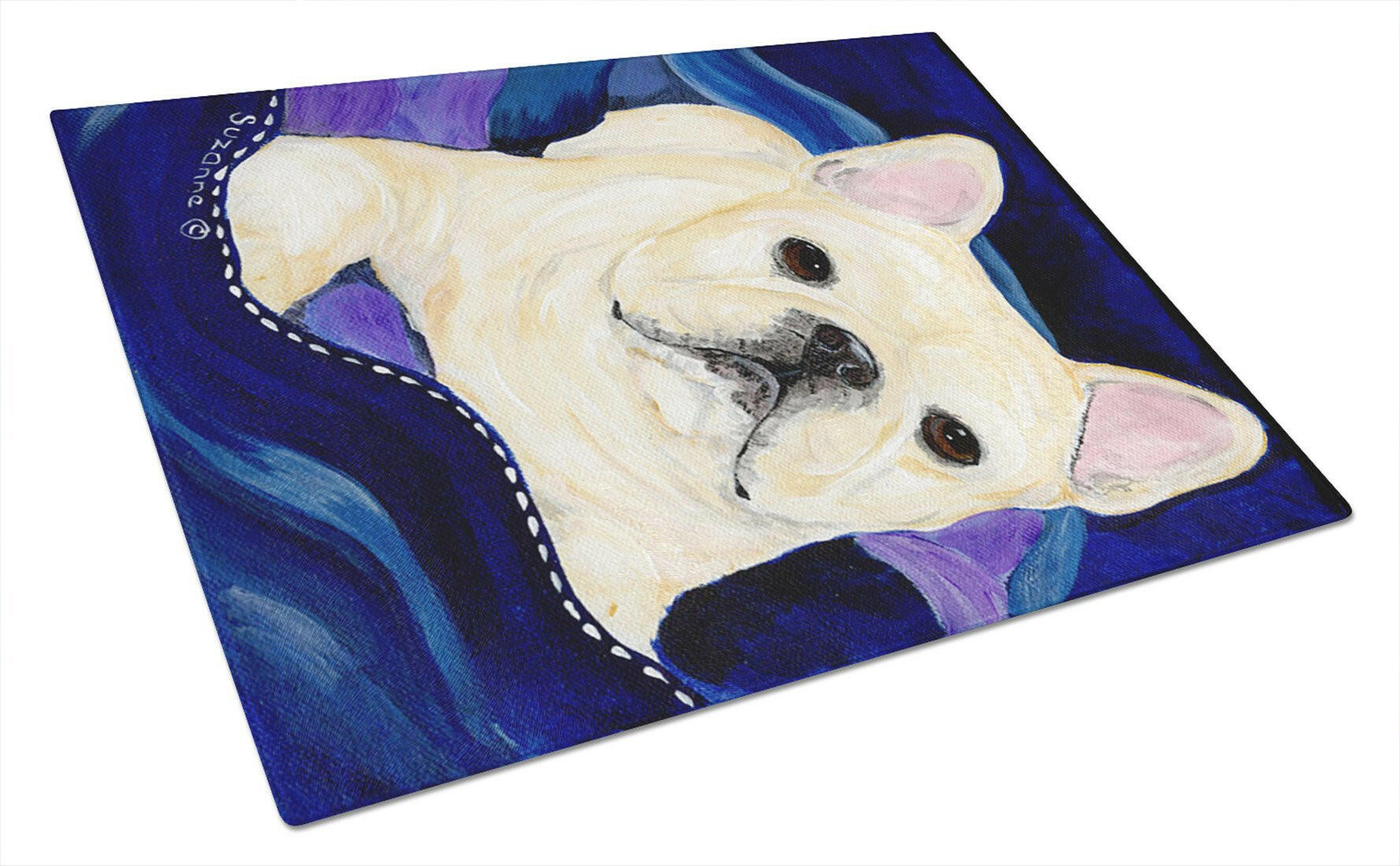French Bulldog Cutting Board Tempered Glass Kitchen Cutting Surface, Heat Resistant Chopping, Non-Slip Feet, Food Prep & Serving