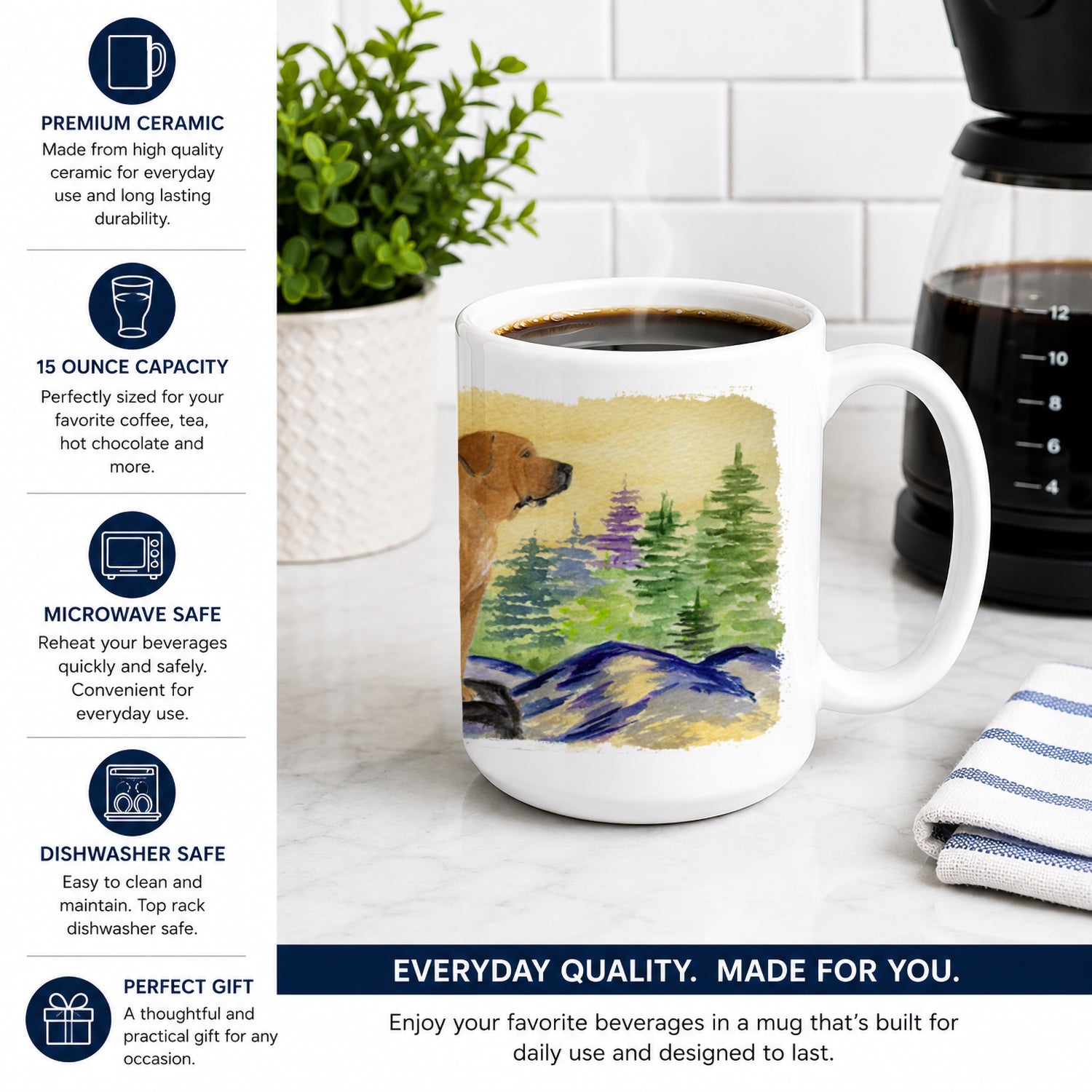 Tosa Inu Ceramic Coffee Mug 15 oz Decorative Large C Handle Mug Cup for Tea, Cocoa Hot Chocolate