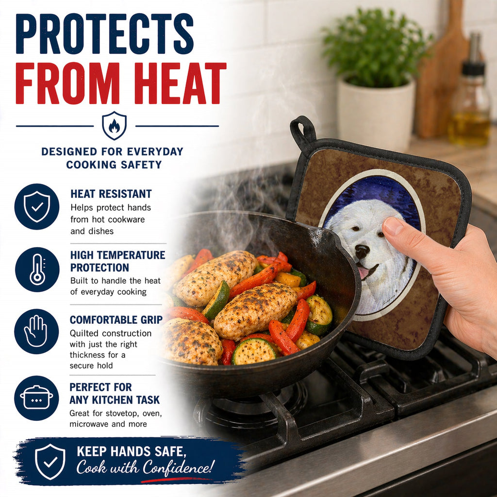 Great Pyrenees Pot Holder Set of 2 Heat Resistant Quilted Hot Pads 7.5 x 7.5 Inch, Insulated Kitchen Trivets for Cooking & Baking