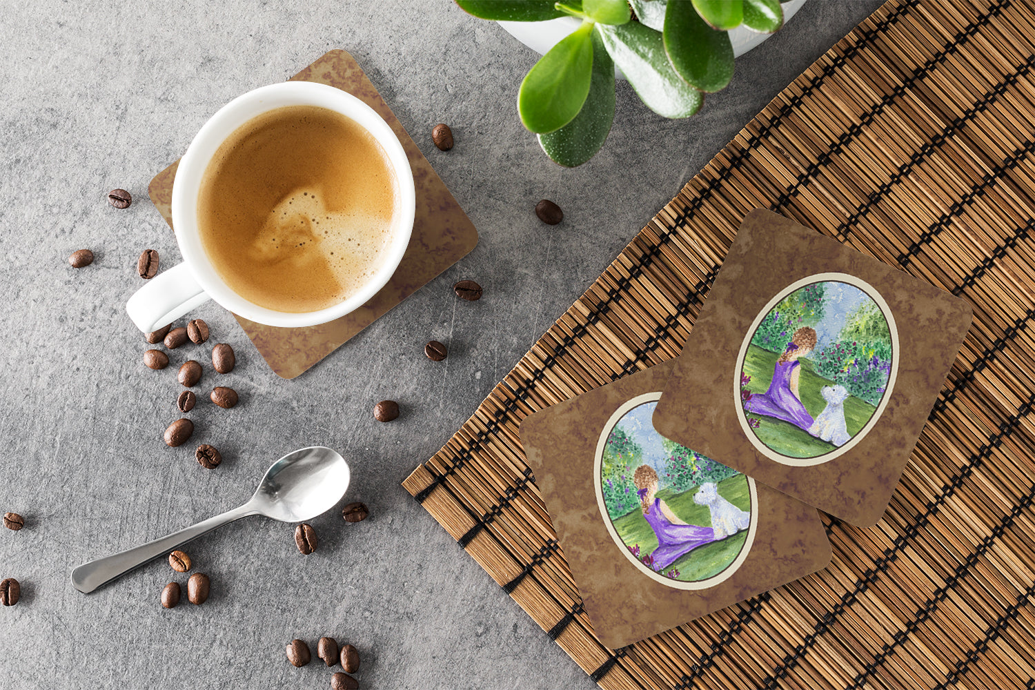 Westie Foam Coasters Set of 4 Cup Coasters for Indoor Outdoor, Tabletop Protection, Anti Slip, Mouse pad Material