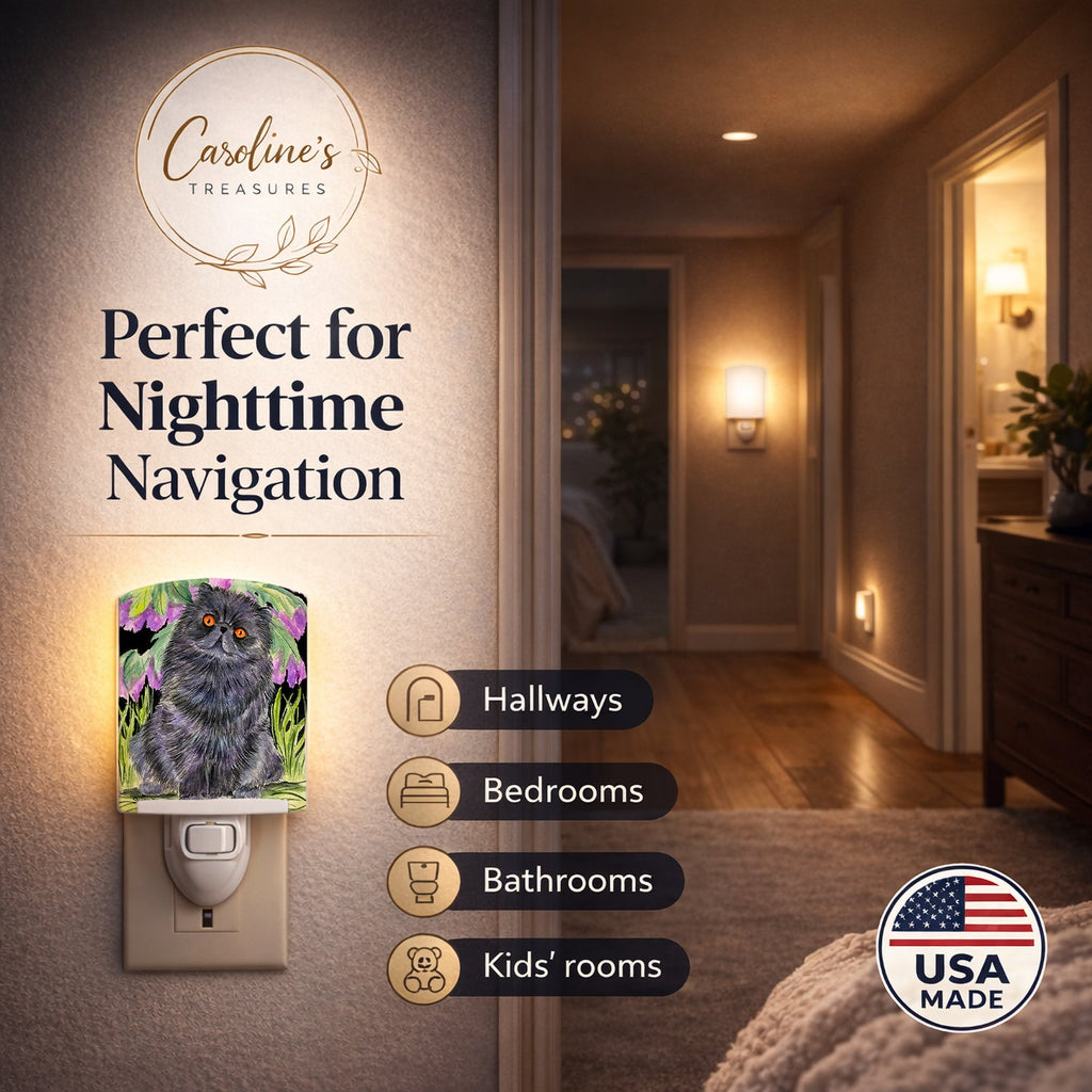 Cat - Persian Ceramic Night Light Compact, UL-Certified, Ideal for Bedroom, Bathroom, Nursery, Hallway, Kitchen, 6x4x3, Multicolor