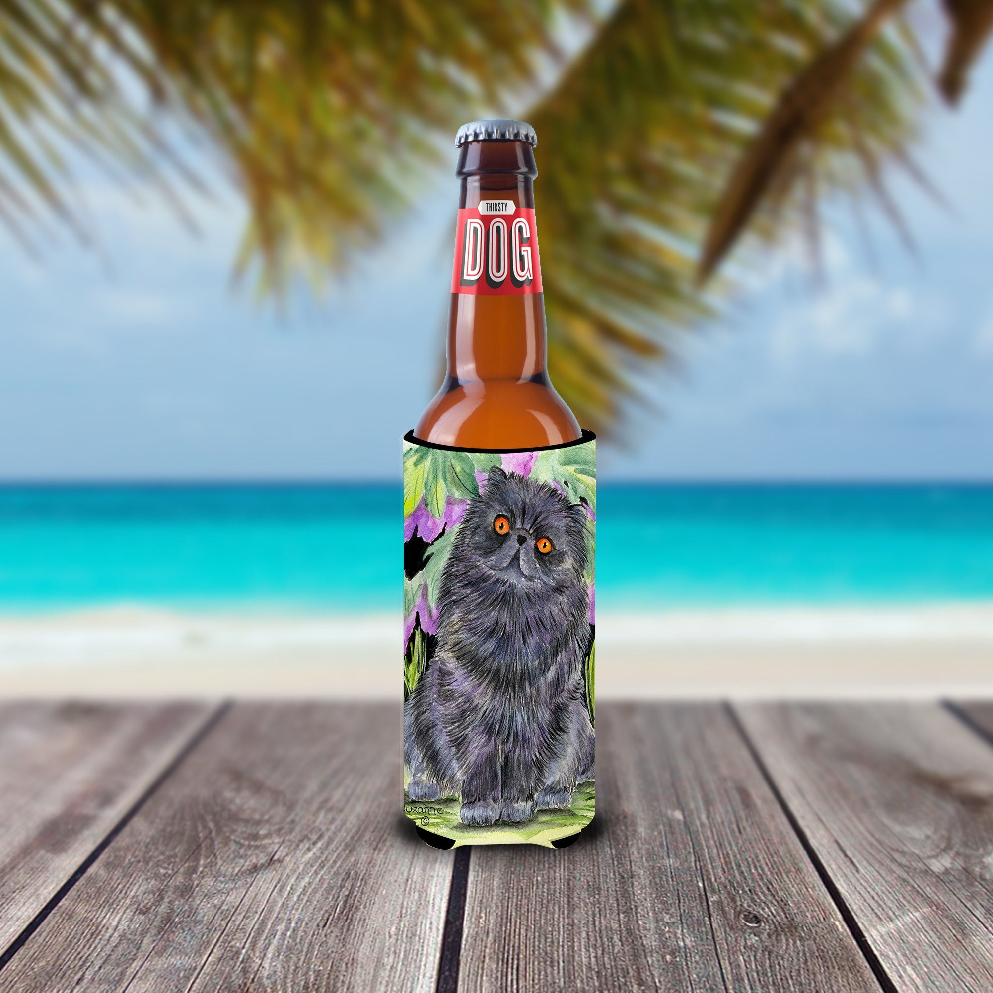 Cat - Persian Slim Can Hugger , Insulated Foam Hugger for 12 oz Slim Cans, Beer Bottles & Water Bottles, Printed in USA