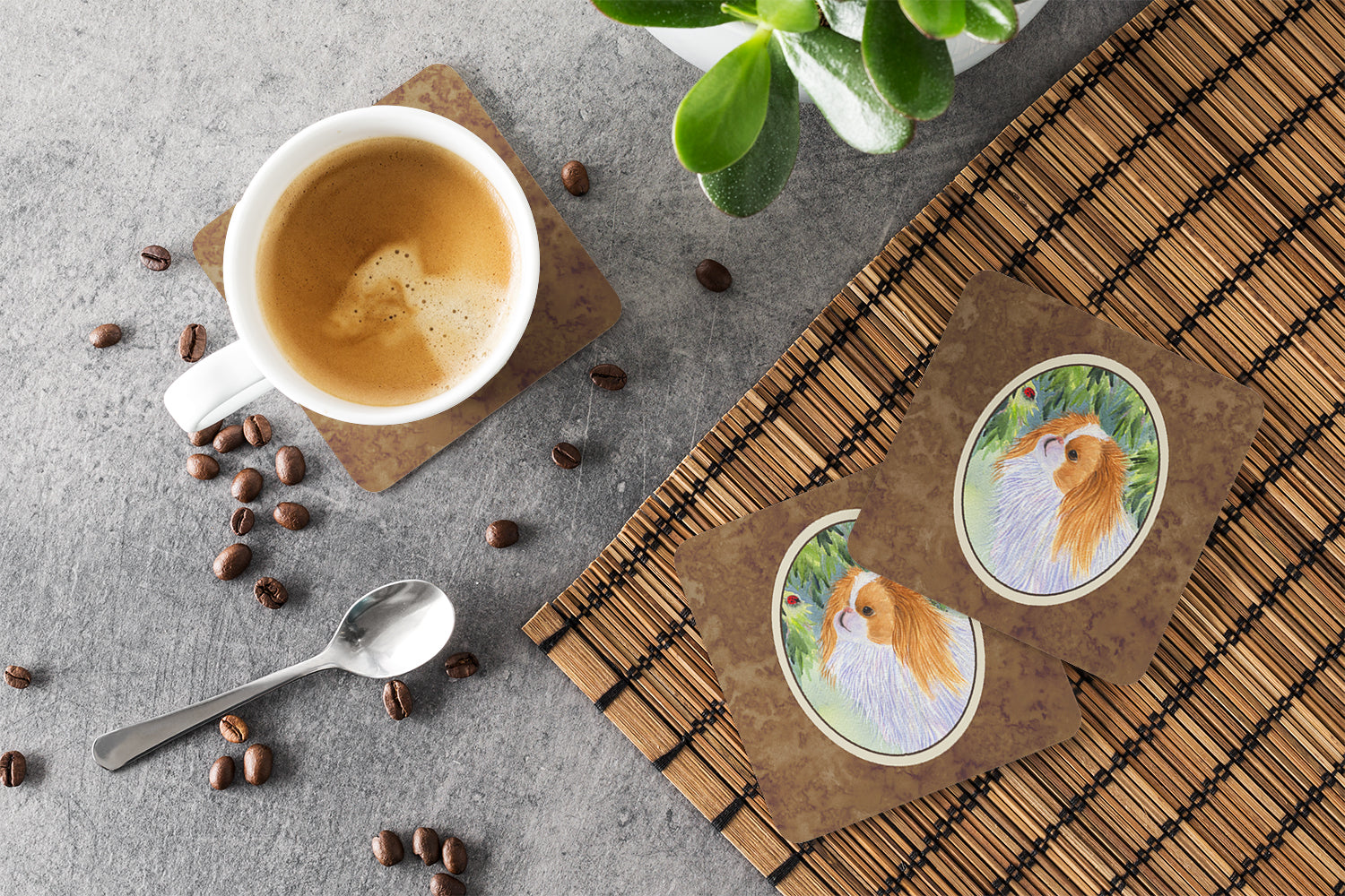 Japanese Chin Foam Coasters Set of 4 Cup Coasters for Indoor Outdoor, Tabletop Protection, Anti Slip, Mouse pad Material