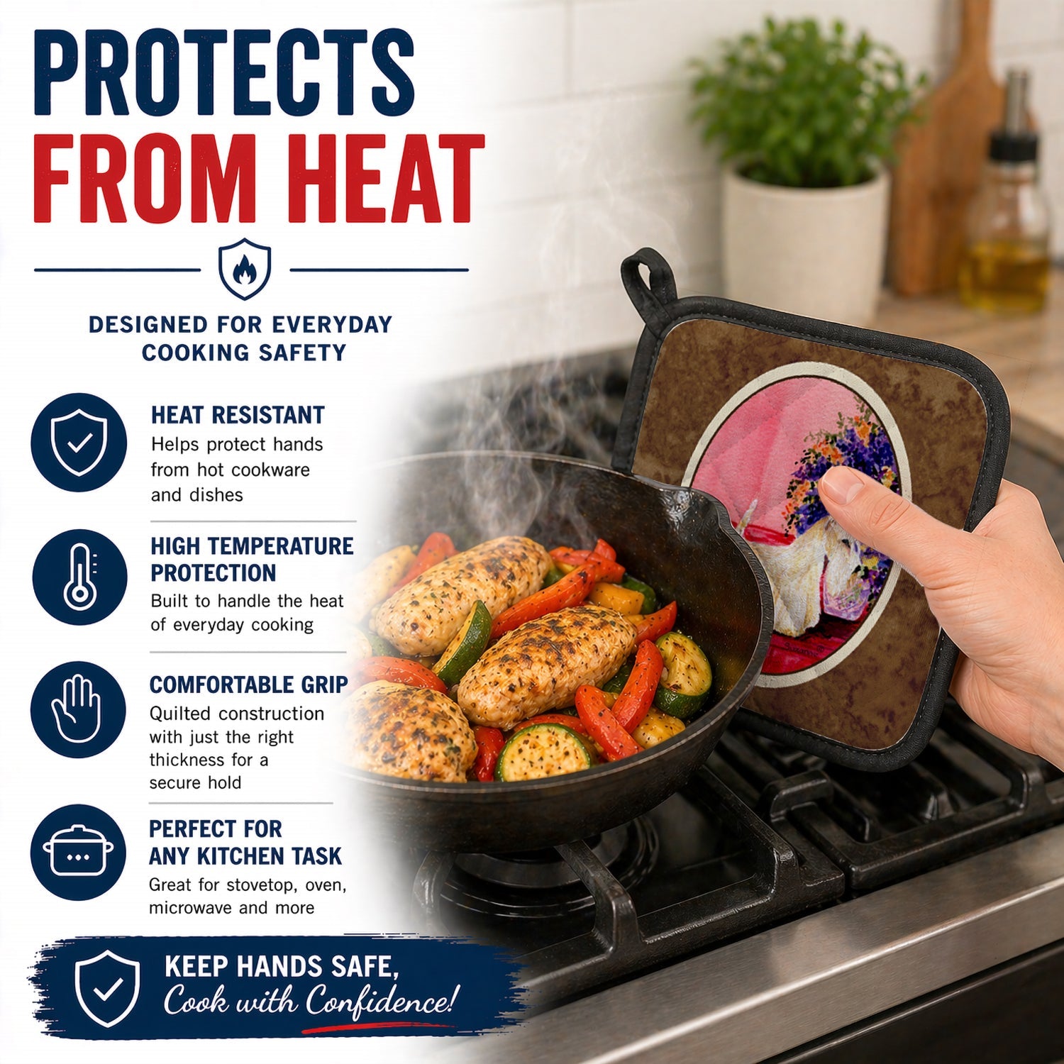 Scottish Terrier Pot Holder Set of 2 Heat Resistant Quilted Hot Pads 7.5 x 7.5 Inch, Insulated Kitchen Trivets for Cooking & Baking