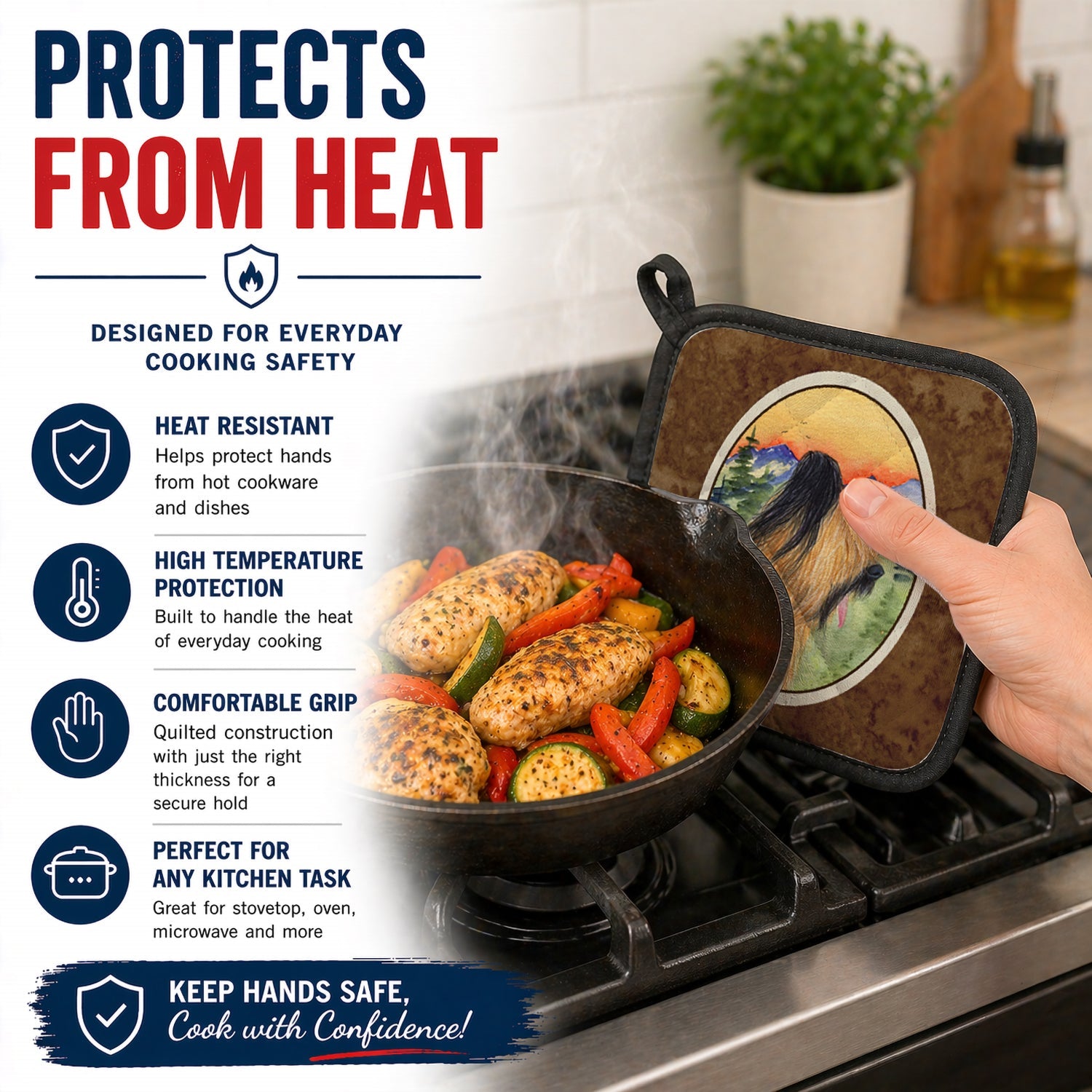 Briard Pot Holder Set of 2 Heat Resistant Quilted Hot Pads 7.5 x 7.5 Inch, Insulated Kitchen Trivets for Cooking & Baking