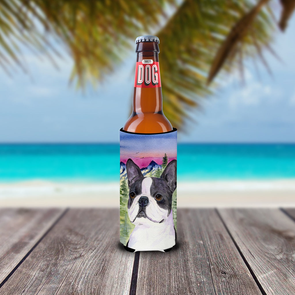 Boston Terrier Slim Can Hugger , Insulated Foam Hugger for 12 oz Slim Cans, Beer Bottles & Water Bottles, Printed in USA