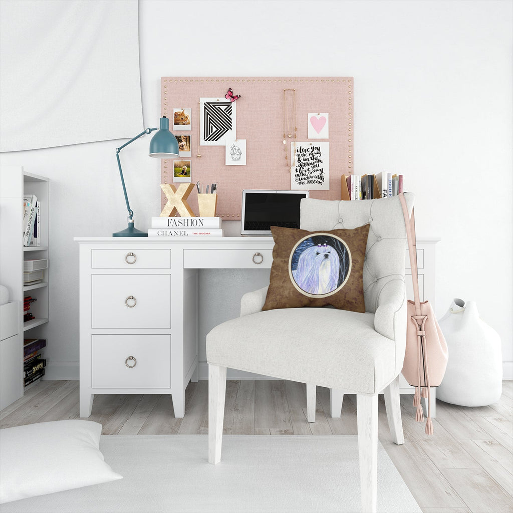 Starry Night Maltese Decorative Throw Pillow 14x14 Indoor Outdoor Accent Cushion, Fabric Cover with Insert for Sofa, Bed, Porch & Living Room