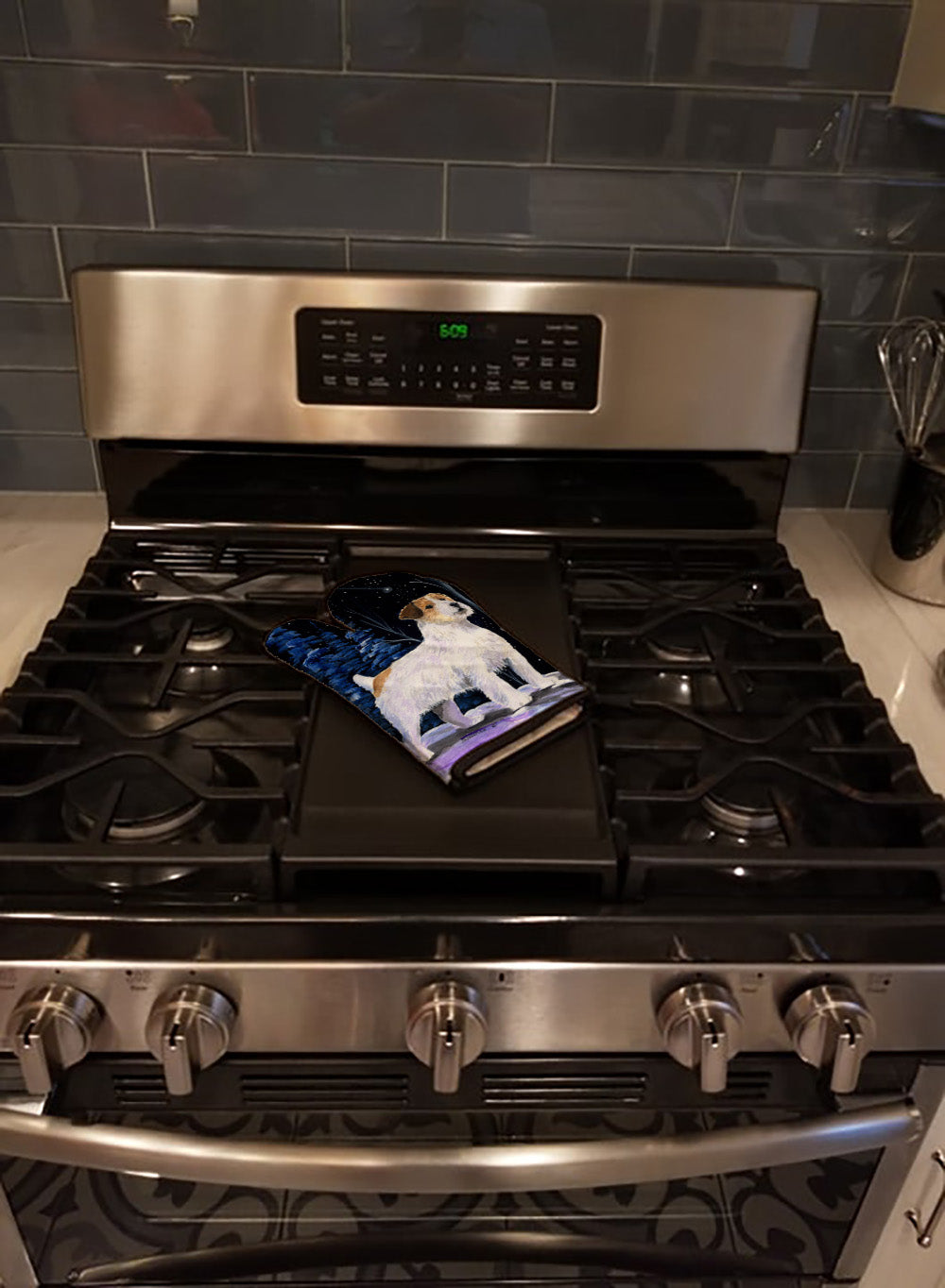 Starry Night Jack Russell Terrier Oven Mitt Heat Resistant Thick Oven Mitt for Hot Pans and Oven, Kitchen Mitt Protect Hands, Cooking Baking Glove