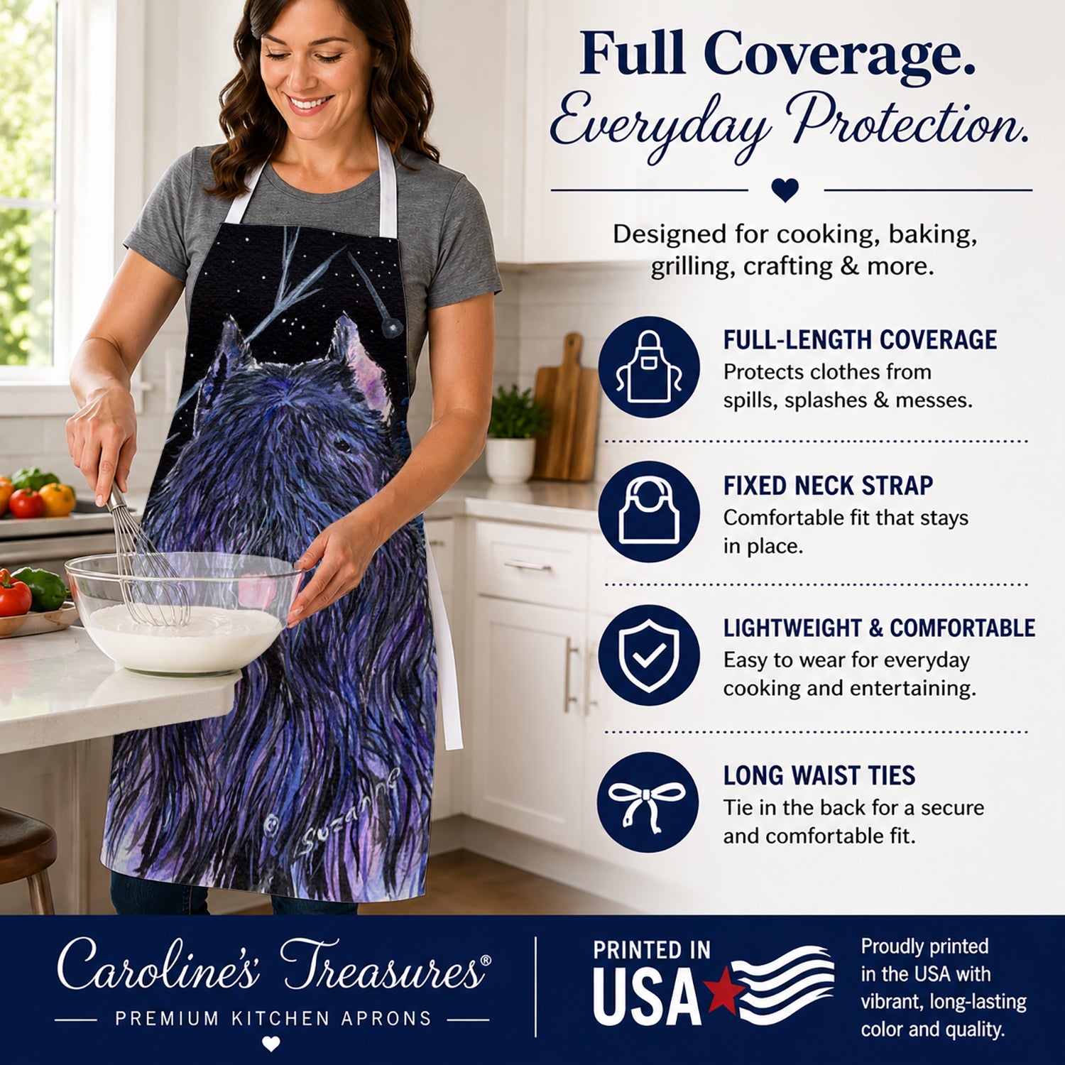 Starry Night Bouvier des Flandres Apron Cooking Kitchen Server Baking Crafts Gardening for Adult Women Men, Unisex, Large, Multicolor