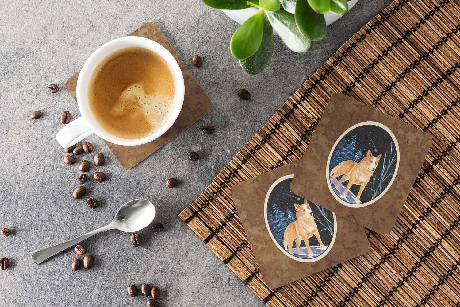 Starry Night Australian Cattle Dog Foam Coasters Set of 4 Cup Coasters for Indoor Outdoor, Tabletop Protection, Anti Slip, Mouse pad Material