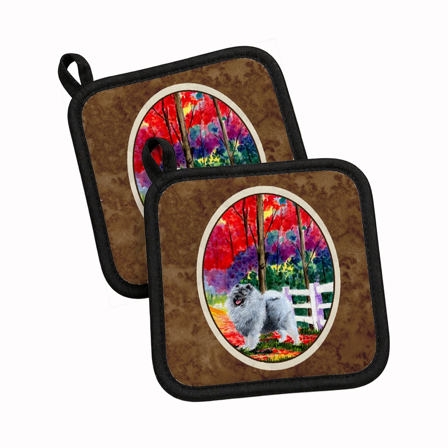 Keeshond Pot Holder Set of 2 Heat Resistant Quilted Hot Pads 7.5 x 7.5 Inch, Insulated Kitchen Trivets for Cooking & Baking