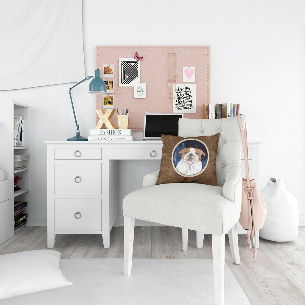 Starry Night English Bulldog Decorative Throw Pillow 14x14 Indoor Outdoor Accent Cushion, Fabric Cover with Insert for Sofa, Bed, Porch & Living Room