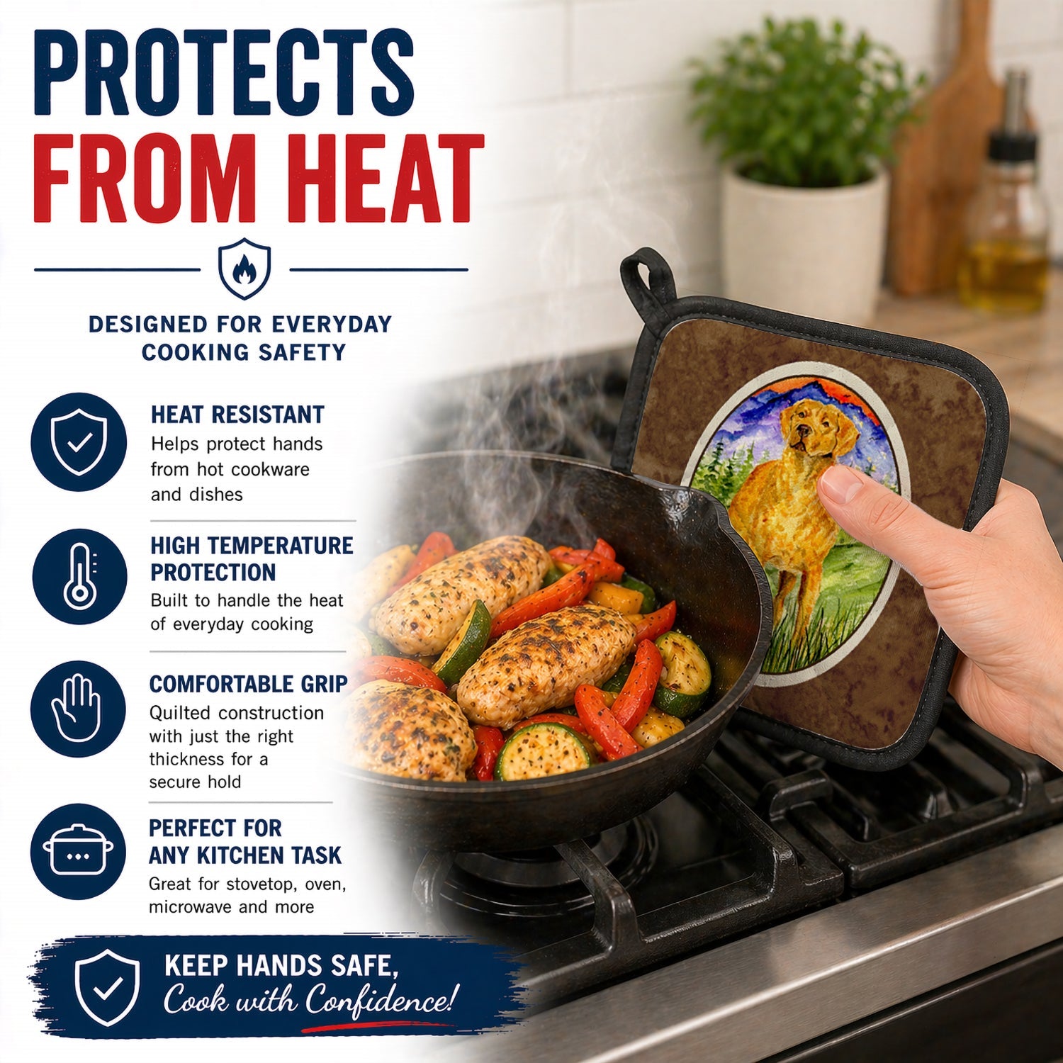 Chesapeake Bay Retriever Pot Holder Set of 2 Heat Resistant Quilted Hot Pads 7.5 x 7.5 Inch, Insulated Kitchen Trivets for Cooking & Baking