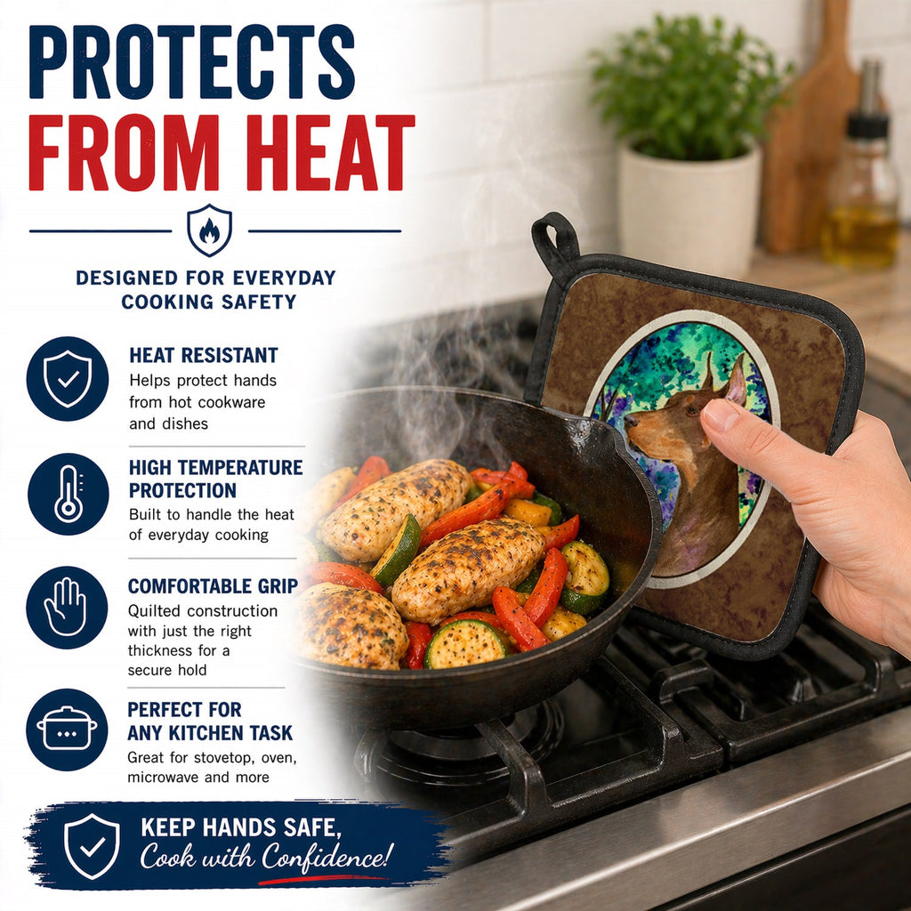 Doberman Pot Holder Set of 2 Heat Resistant Quilted Hot Pads 7.5 x 7.5 Inch, Insulated Kitchen Trivets for Cooking & Baking
