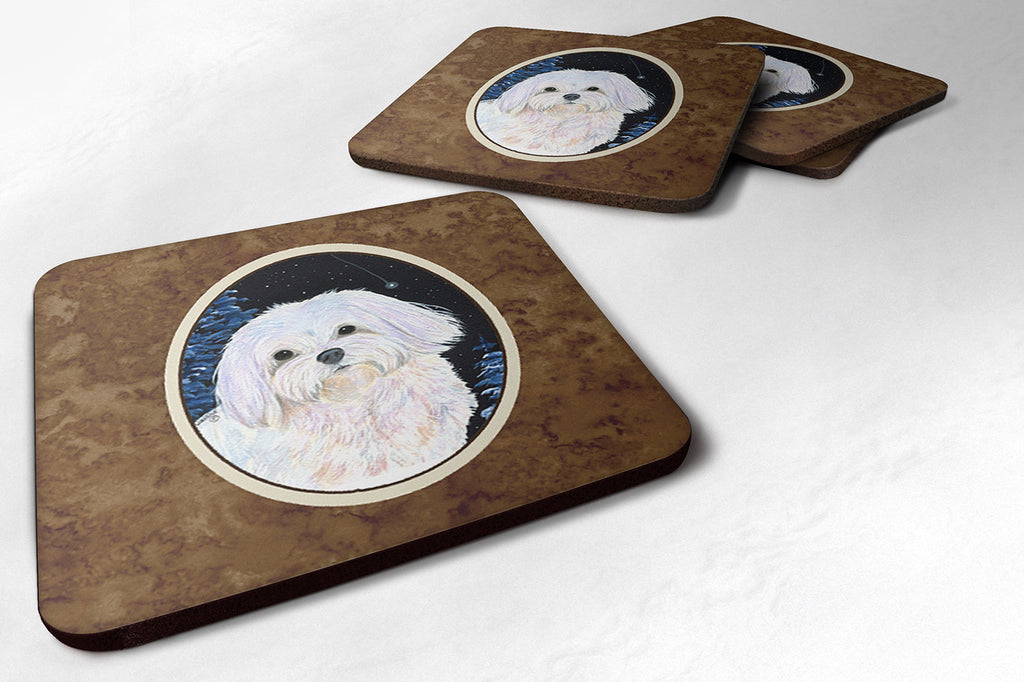 Starry Night Maltese Foam Coasters Set of 4 Cup Coasters for Indoor Outdoor, Tabletop Protection, Anti Slip, Mouse pad Material