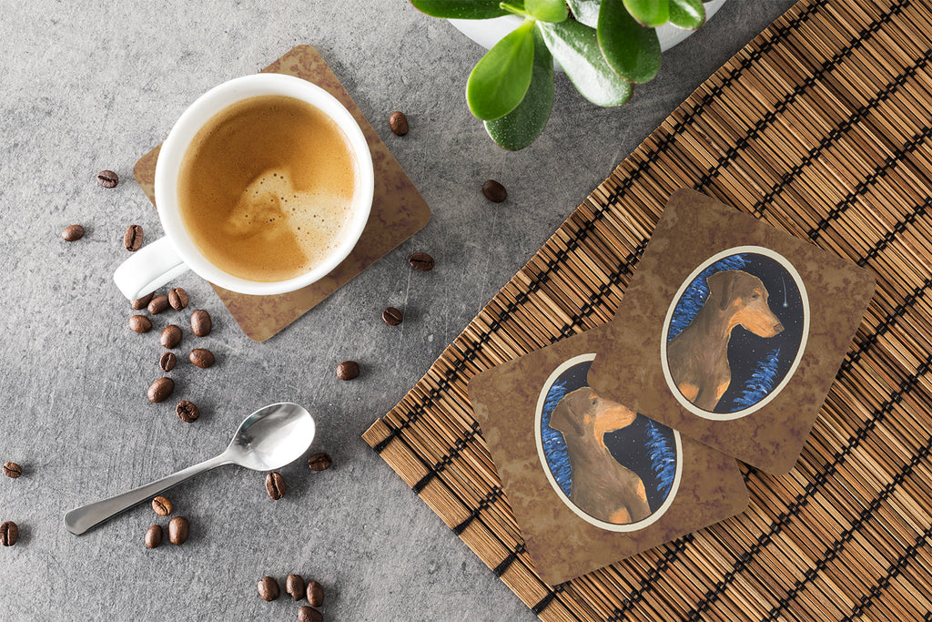 Starry Night Doberman Foam Coasters Set of 4 Cup Coasters for Indoor Outdoor, Tabletop Protection, Anti Slip, Mouse pad Material
