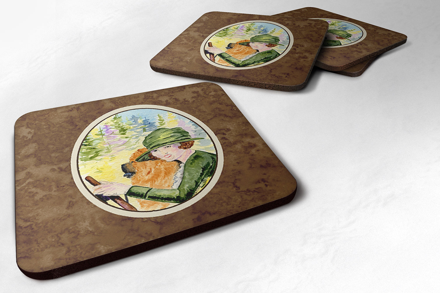 Lady driving with her Chow Chow Foam Coasters Set of 4 Cup Coasters for Indoor Outdoor, Tabletop Protection, Anti Slip, Mouse pad Material