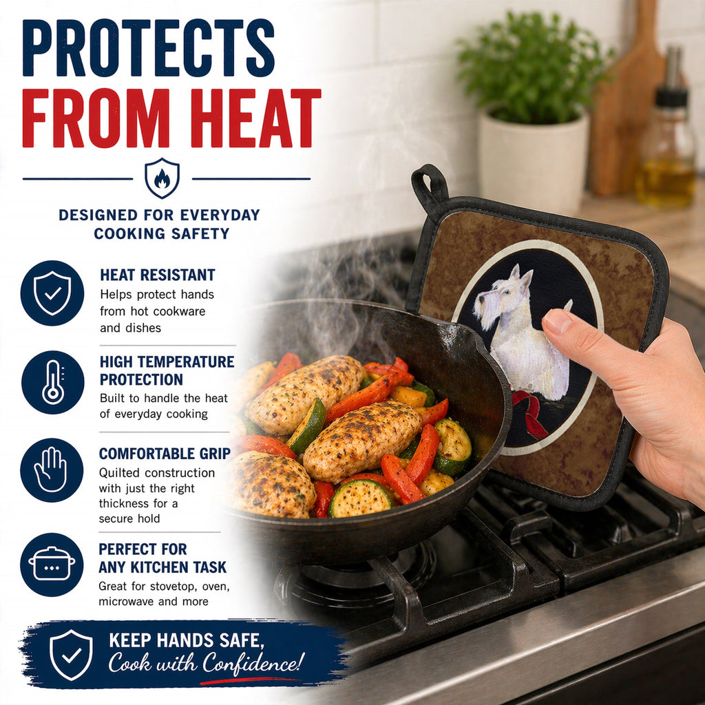 Scottish Terrier Pot Holder Set of 2 Heat Resistant Quilted Hot Pads 7.5 x 7.5 Inch, Insulated Kitchen Trivets for Cooking & Baking