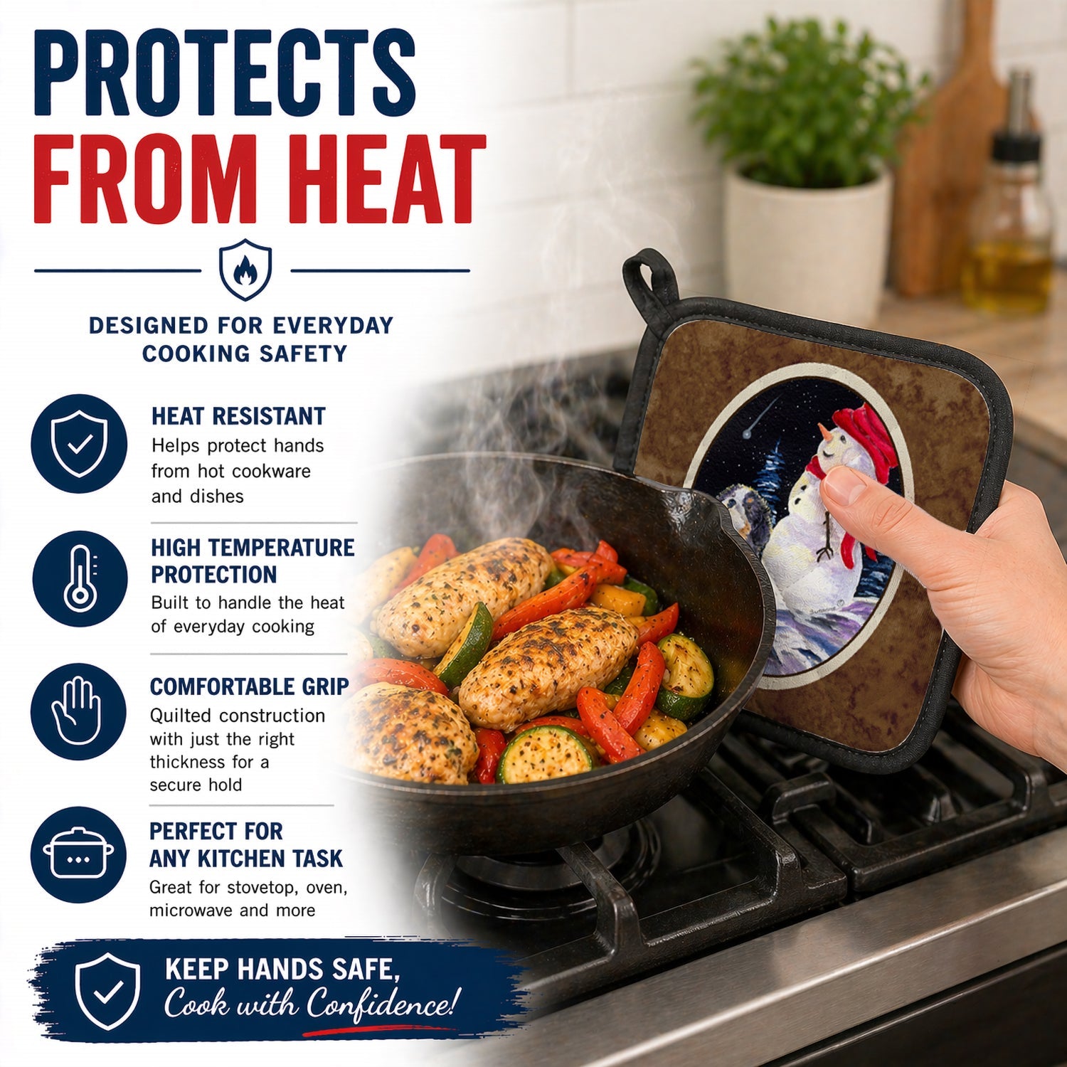 Bernese Mountain Dog Pot Holder Set of 2 Heat Resistant Quilted Hot Pads 7.5 x 7.5 Inch, Insulated Kitchen Trivets for Cooking & Baking