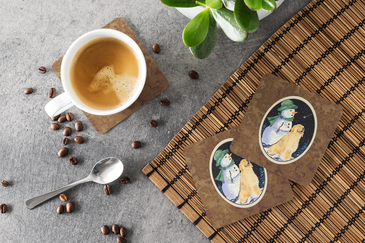 Golden Retriever Foam Coasters Set of 4 Cup Coasters for Indoor Outdoor, Tabletop Protection, Anti Slip, Mouse pad Material