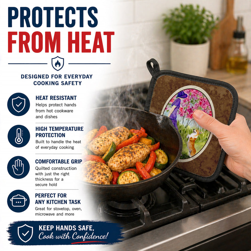 Corgi Pot Holder Set of 2 Heat Resistant Quilted Hot Pads 7.5 x 7.5 Inch, Insulated Kitchen Trivets for Cooking & Baking