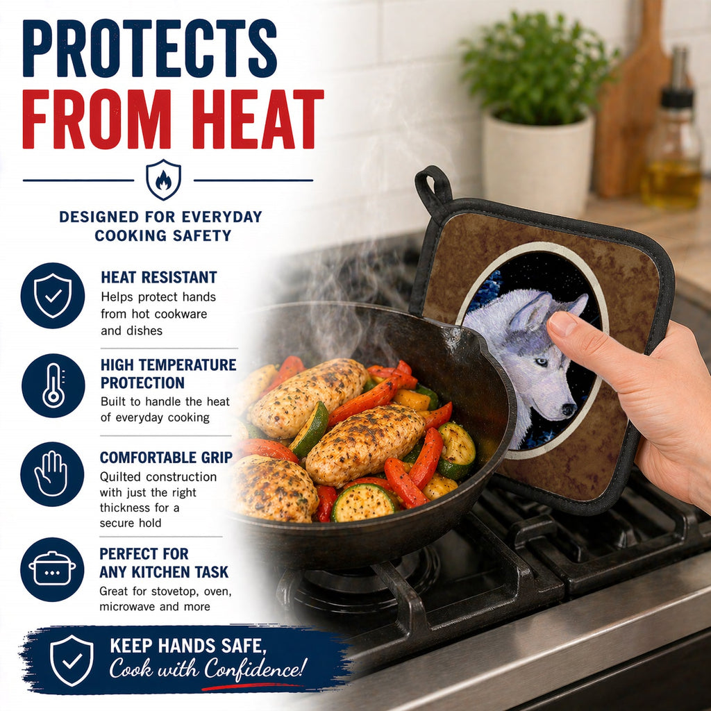 Siberian Husky Pot Holder Set of 2 Heat Resistant Quilted Hot Pads 7.5 x 7.5 Inch, Insulated Kitchen Trivets for Cooking & Baking