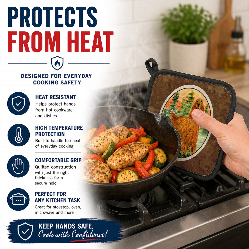 Irish Setter Pot Holder Set of 2 Heat Resistant Quilted Hot Pads 7.5 x 7.5 Inch, Insulated Kitchen Trivets for Cooking & Baking