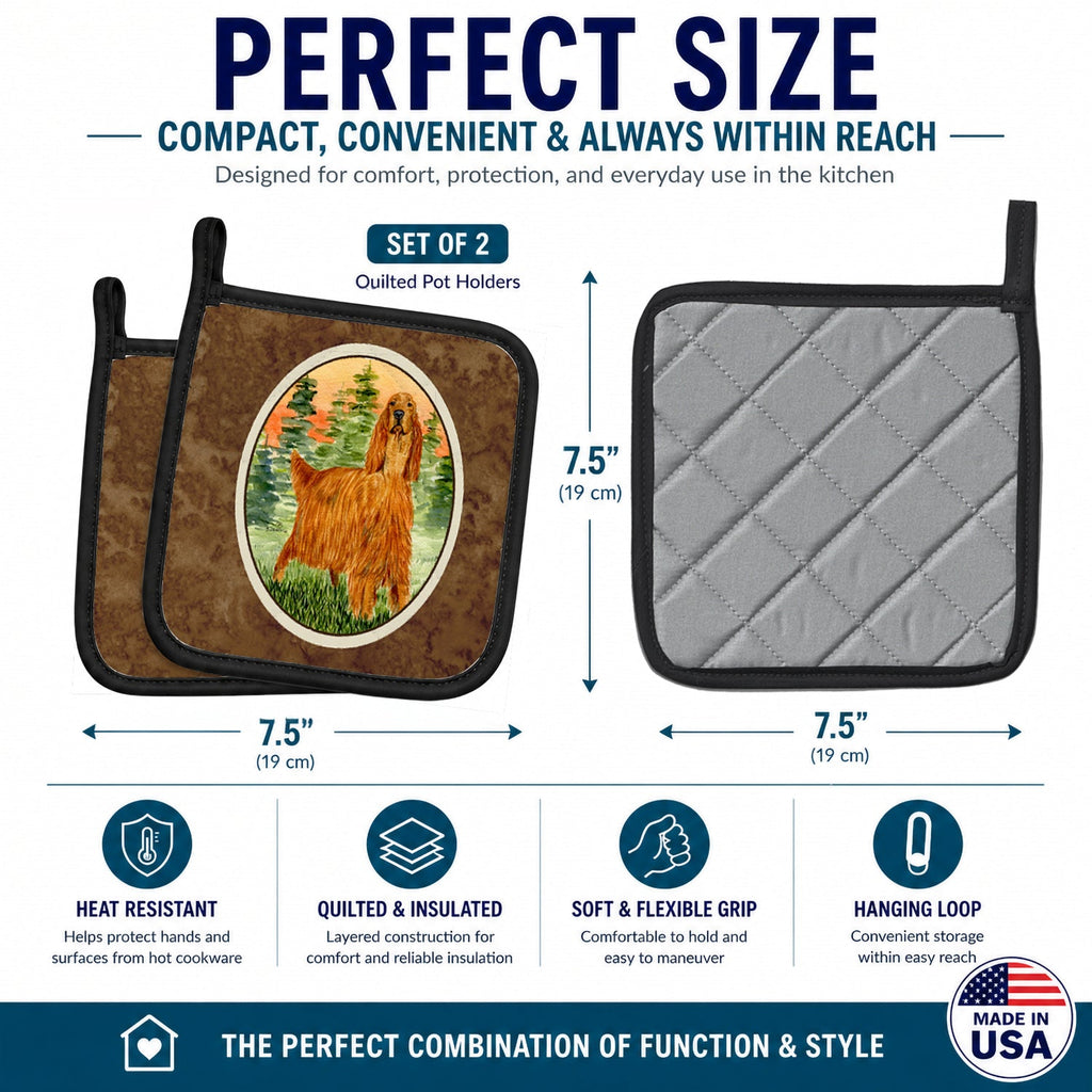 Irish Setter Pot Holder Set of 2 Heat Resistant Quilted Hot Pads 7.5 x 7.5 Inch, Insulated Kitchen Trivets for Cooking & Baking