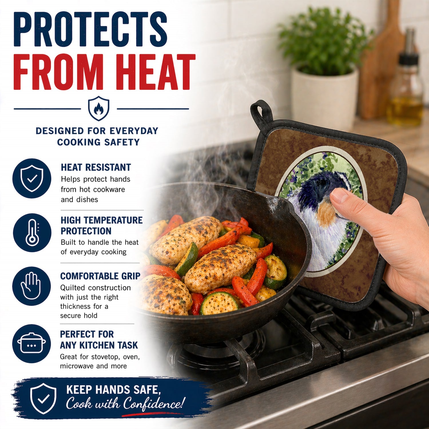 Australian Shepherd Pot Holder Set of 2 Heat Resistant Quilted Hot Pads 7.5 x 7.5 Inch, Insulated Kitchen Trivets for Cooking & Baking