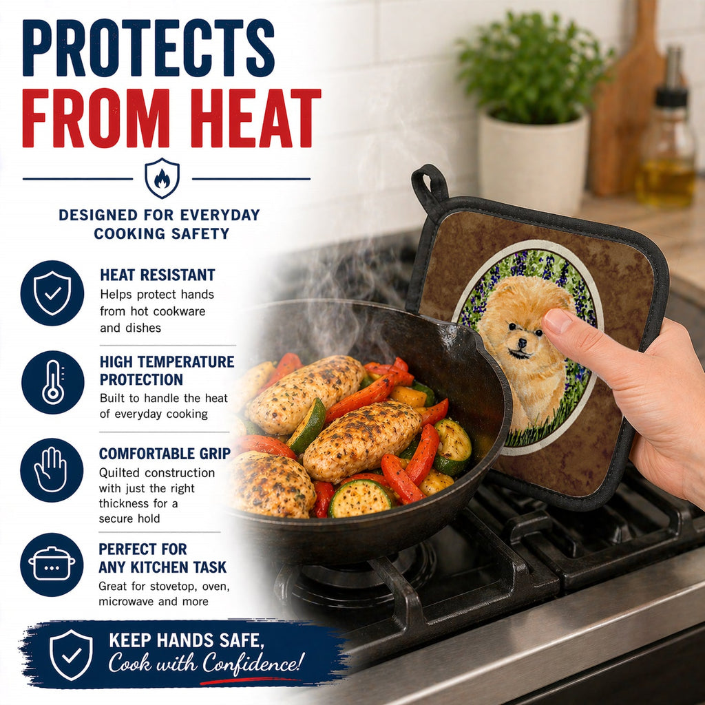 Pomeranian Pot Holder Set of 2 Heat Resistant Quilted Hot Pads 7.5 x 7.5 Inch, Insulated Kitchen Trivets for Cooking & Baking