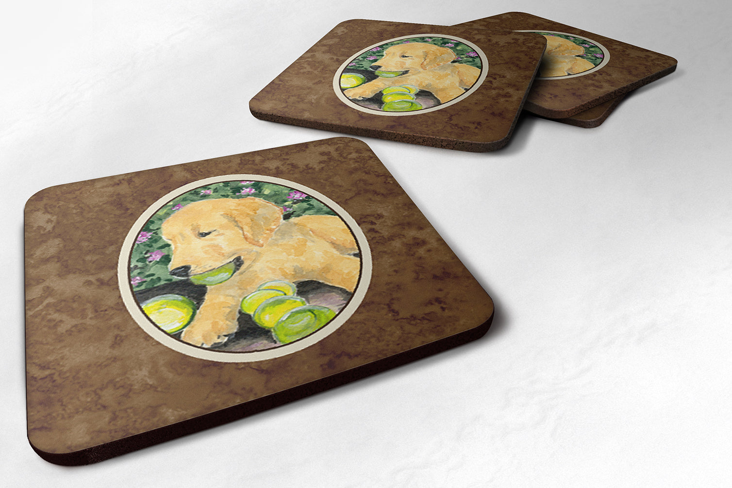 Golden Retriever Foam Coasters Set of 4 Cup Coasters for Indoor Outdoor, Tabletop Protection, Anti Slip, Mouse pad Material