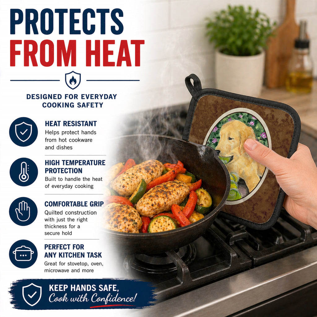Golden Retriever Pot Holder Set of 2 Heat Resistant Quilted Hot Pads 7.5 x 7.5 Inch, Insulated Kitchen Trivets for Cooking & Baking