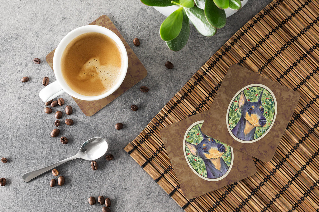 Doberman Foam Coasters Set of 4 Cup Coasters for Indoor Outdoor, Tabletop Protection, Anti Slip, Mouse pad Material