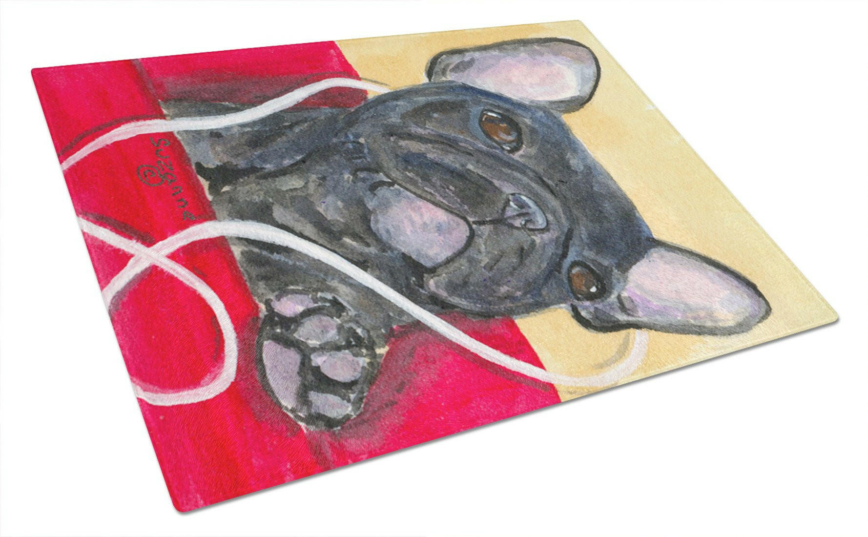 French Bulldog Cutting Board Tempered Glass Kitchen Cutting Surface, Heat Resistant Chopping, Non-Slip Feet, Food Prep & Serving