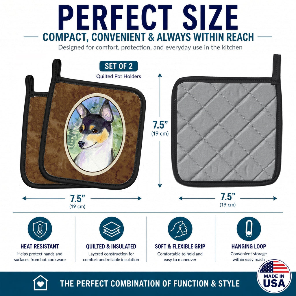 Rat Terrier Pot Holder Set of 2 Heat Resistant Quilted Hot Pads 7.5 x 7.5 Inch, Insulated Kitchen Trivets for Cooking & Baking