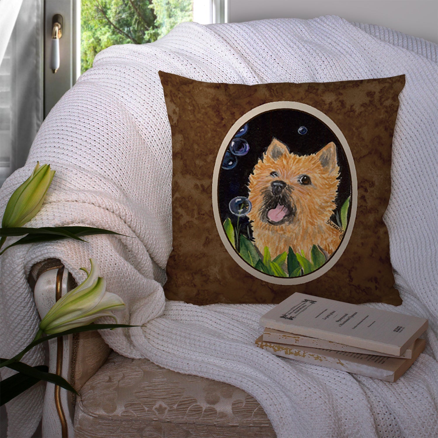 Cairn Terrier Decorative Throw Pillow 14x14 Indoor Outdoor Accent Cushion, Fabric Cover with Insert for Sofa, Bed, Porch & Living Room