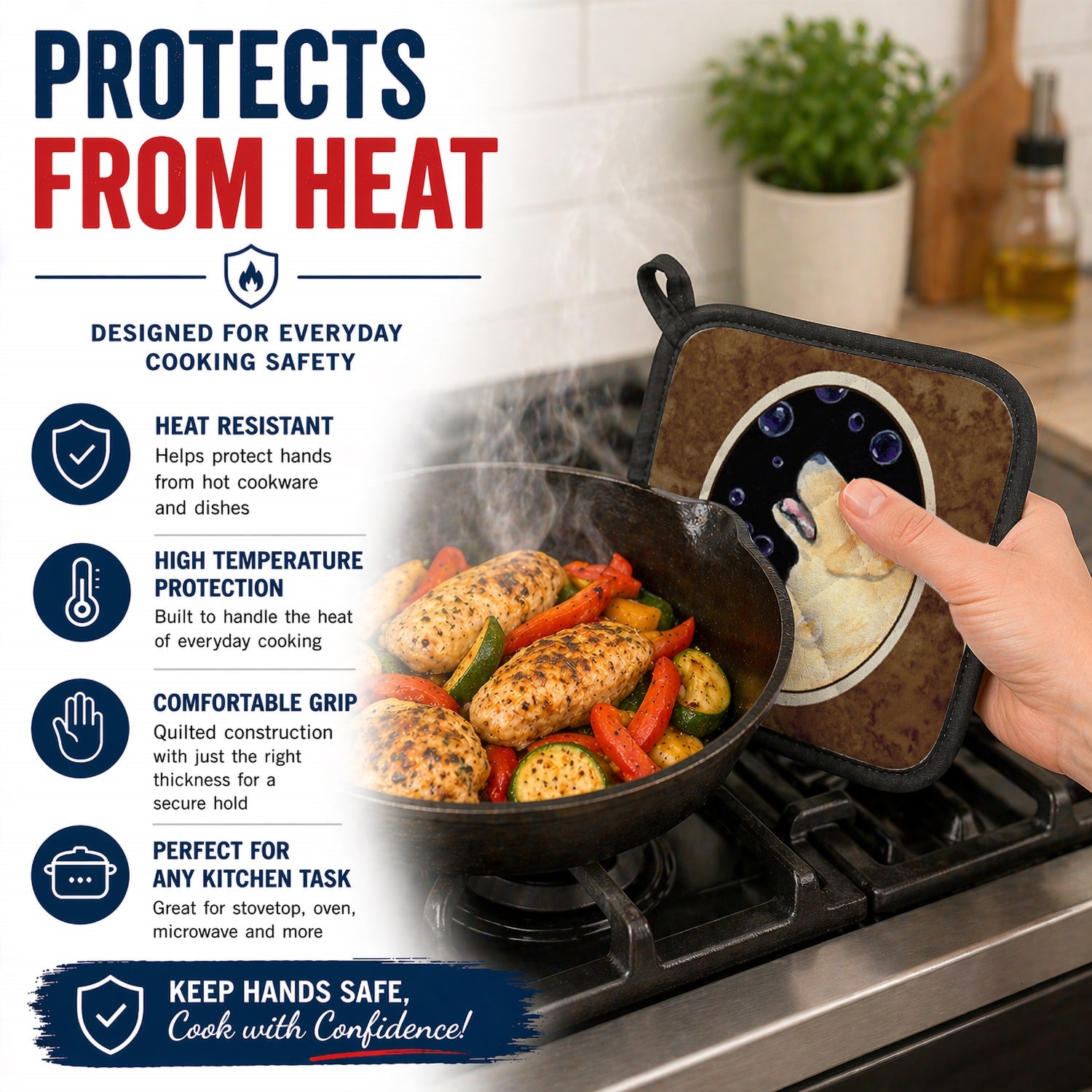 Golden Retriever Pot Holder Set of 2 Heat Resistant Quilted Hot Pads 7.5 x 7.5 Inch, Insulated Kitchen Trivets for Cooking & Baking