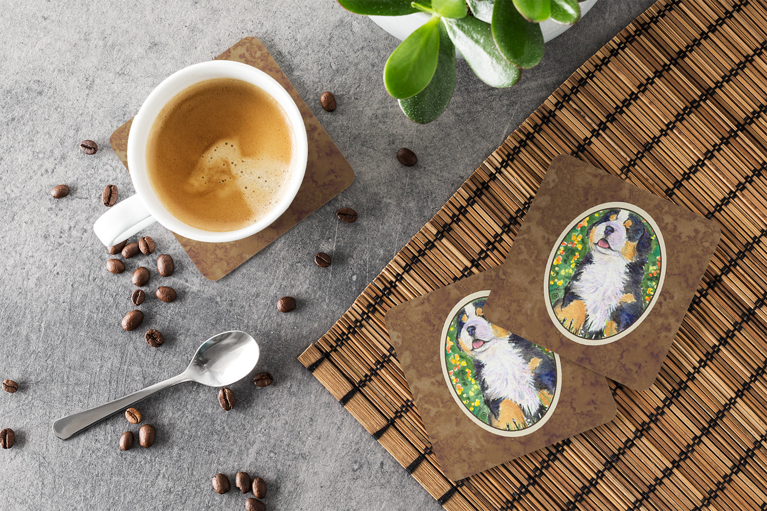 Bernese Mountain Dog Foam Coasters Set of 4 Cup Coasters for Indoor Outdoor, Tabletop Protection, Anti Slip, Mouse pad Material