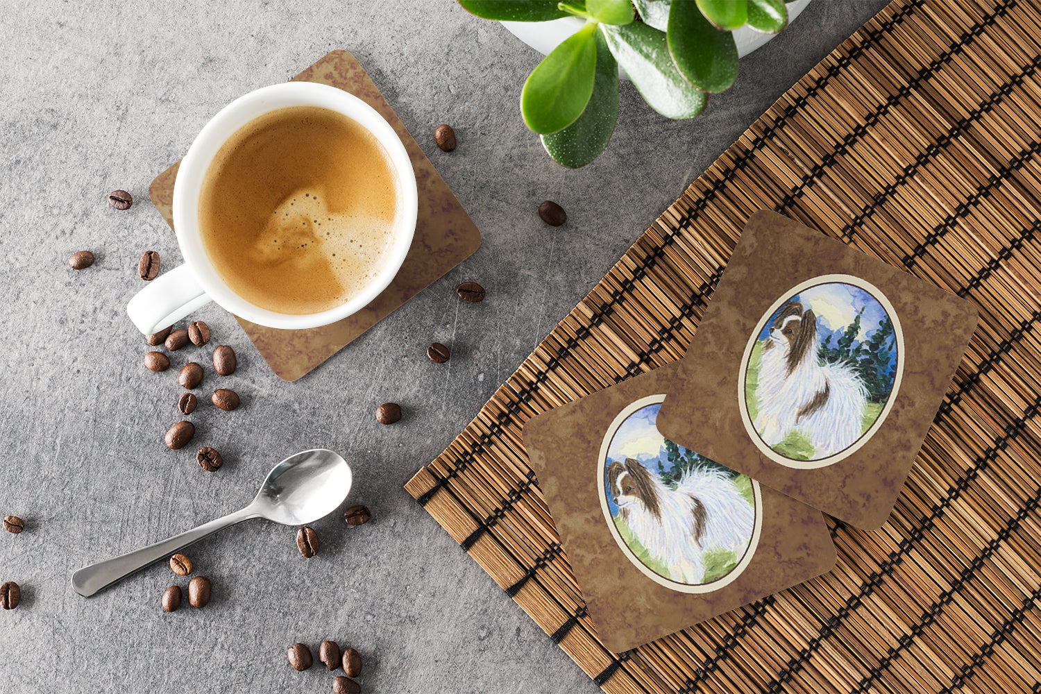 Papillon Foam Coasters Set of 4 Cup Coasters for Indoor Outdoor, Tabletop Protection, Anti Slip, Mouse pad Material