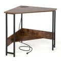 Triangle Computer Corner Desk with Charging Station-Rustic Brown