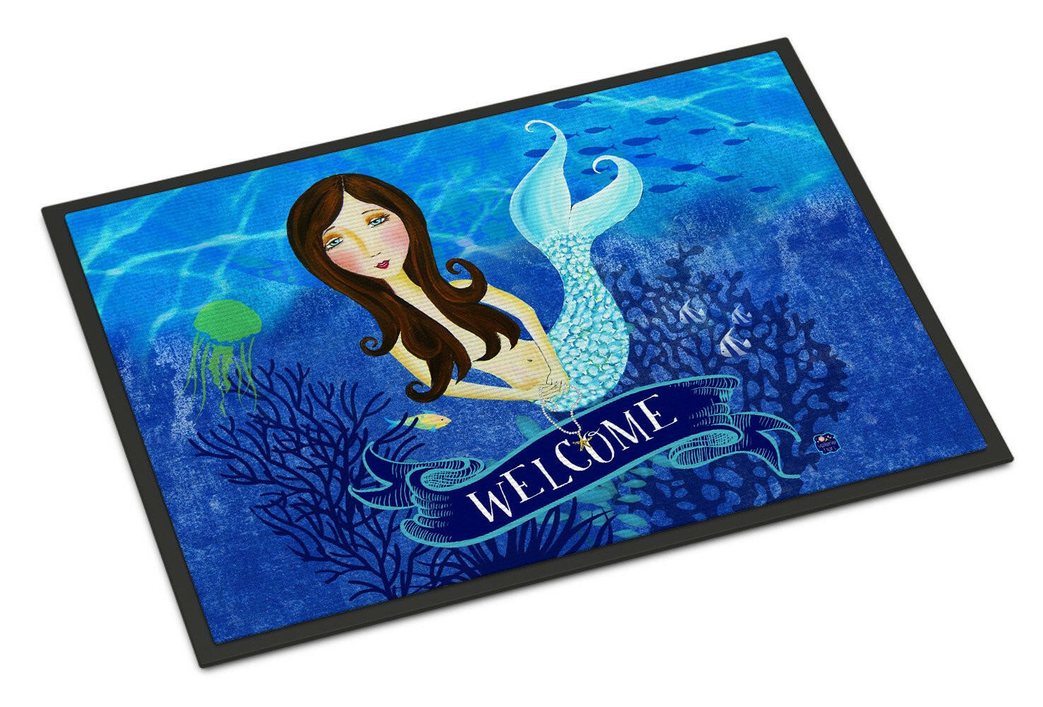 Welcome Mermaid Doormat Indoor Outdoor 18H X 27W Front Door Mat Rugs for Entryway, Non Slip Washable