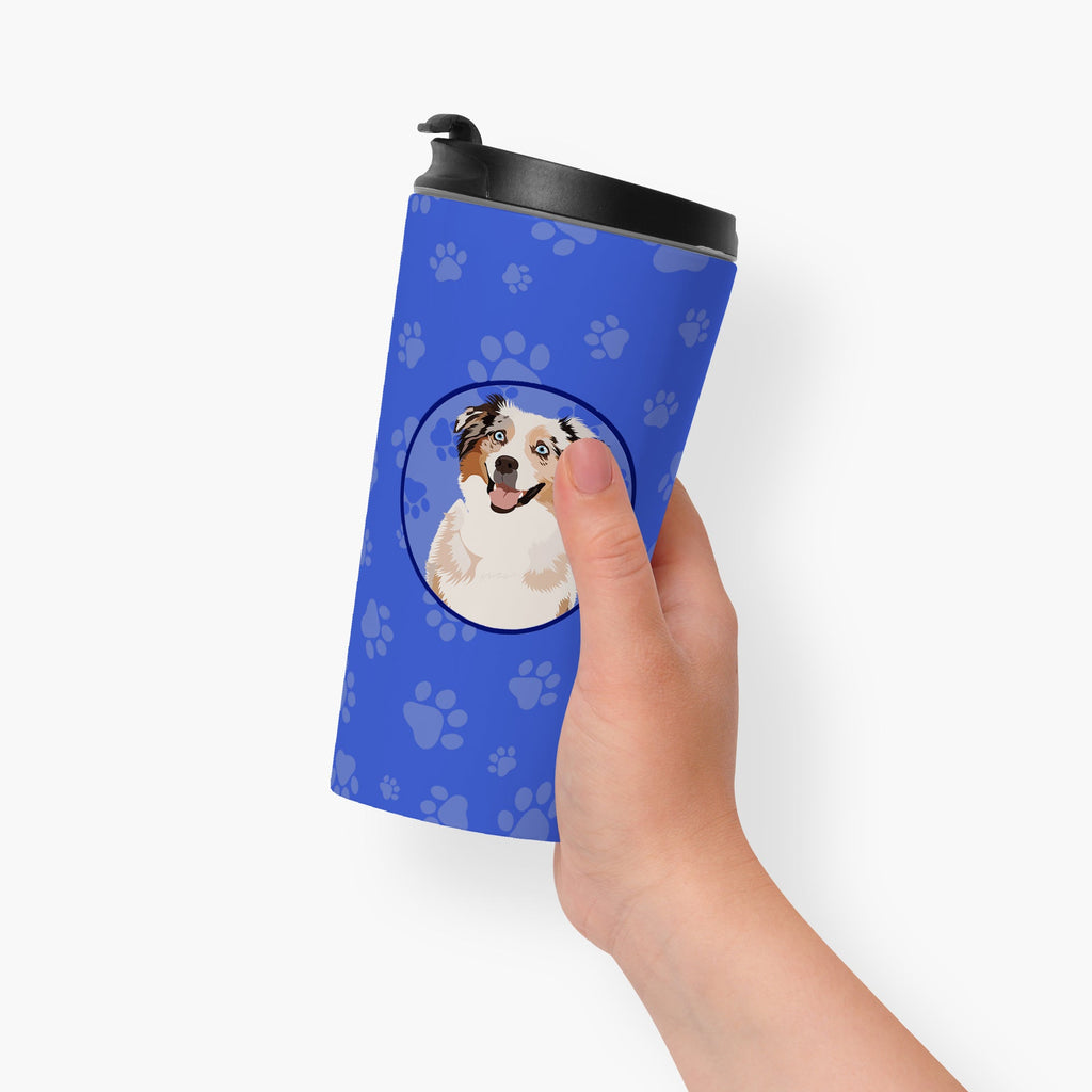 Australian Shepherd Red Merle Tricolor #2  Stainless Steel 16 oz  Tumbler Blue Insulated Tumbler with Lid, Cute Travel Cup for Coffee, Cocktails, Gift Men, Dad, Women, Mother