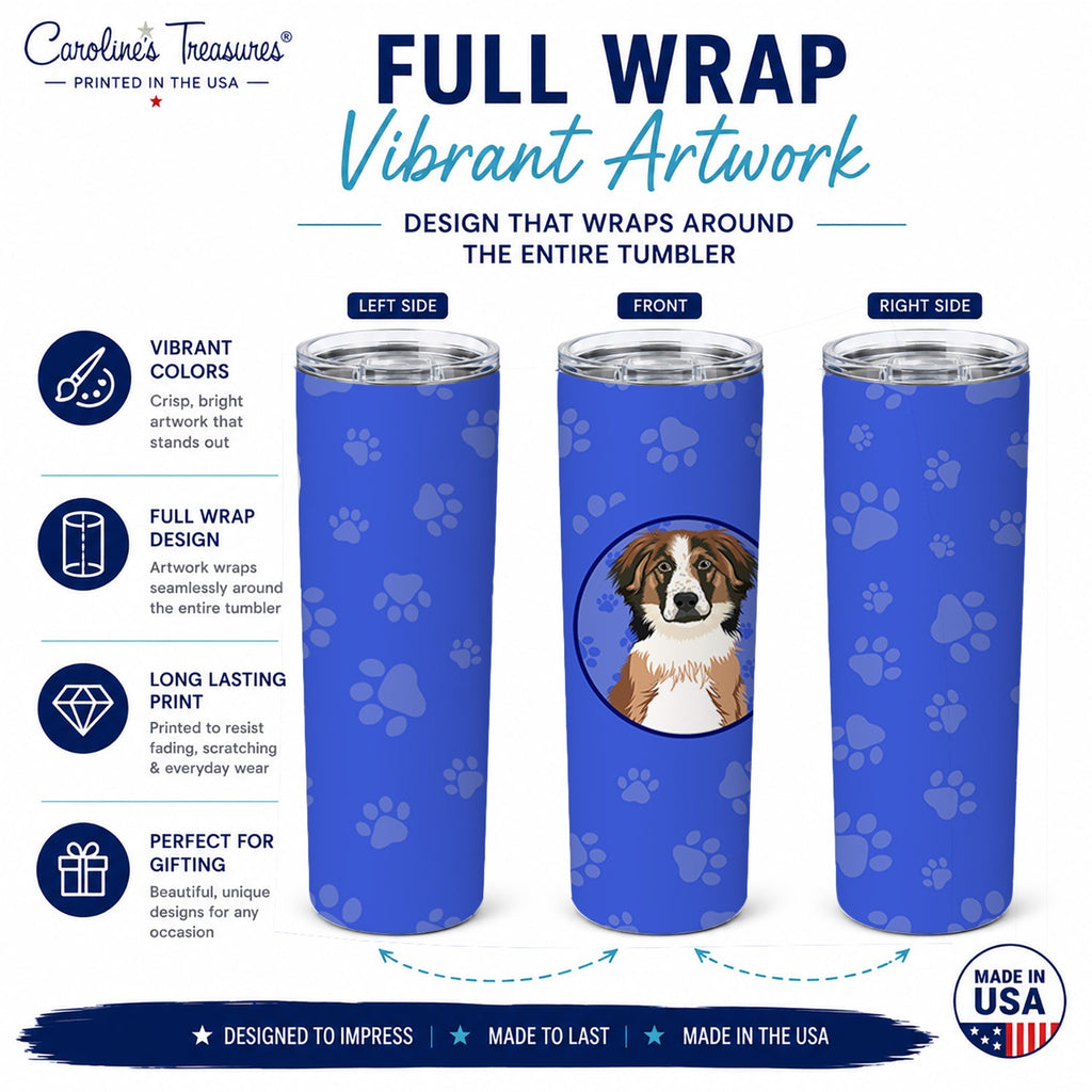 Australian Shepherd Red Tricolor #1  Stainless Steel Skinny Tumbler 20 oz Vacuum Double Walled Reusable Insulated Travel Cup