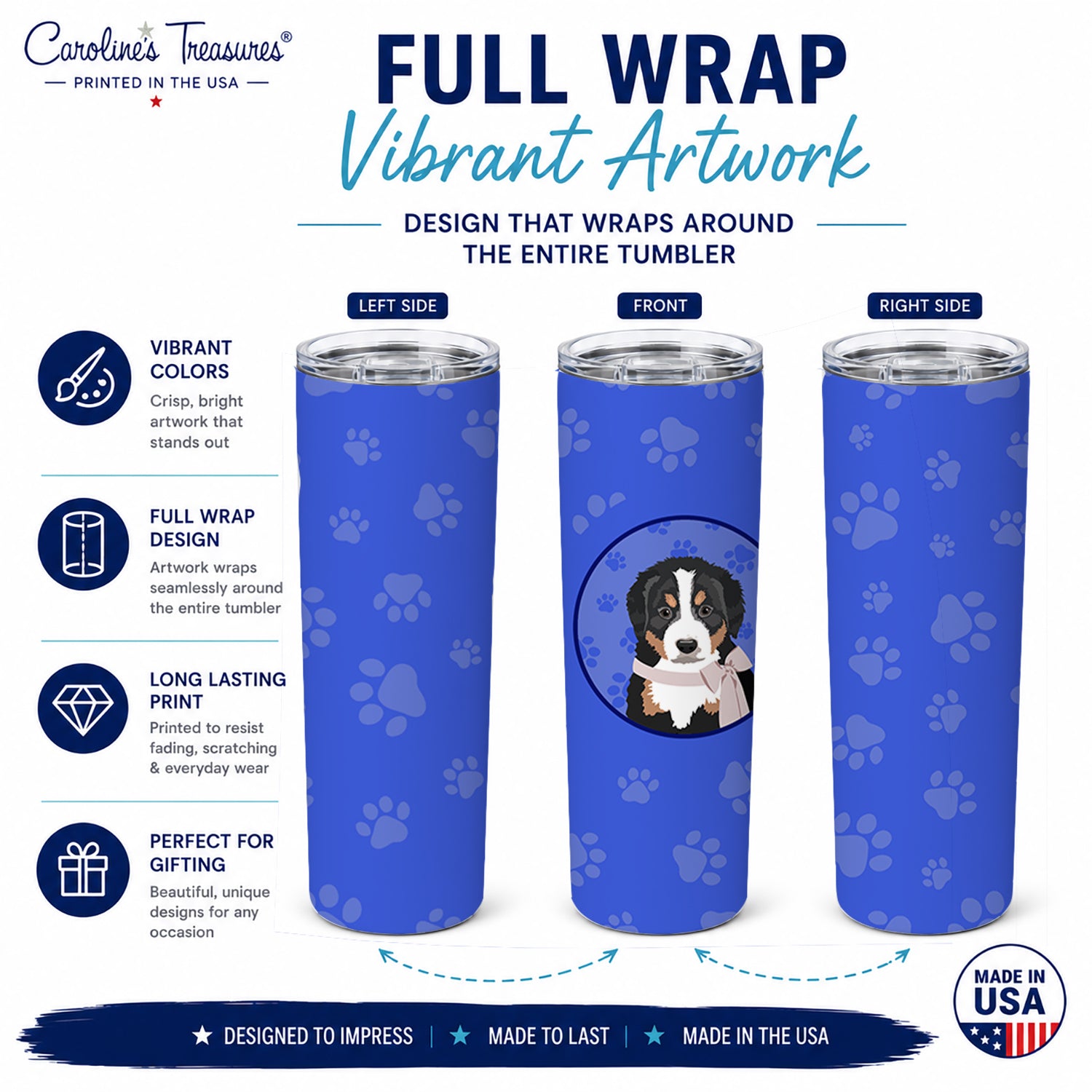 Bernese Mountain Dog Puppy #1  Stainless Steel Skinny Tumbler 20 oz Vacuum Double Walled Reusable Insulated Travel Cup