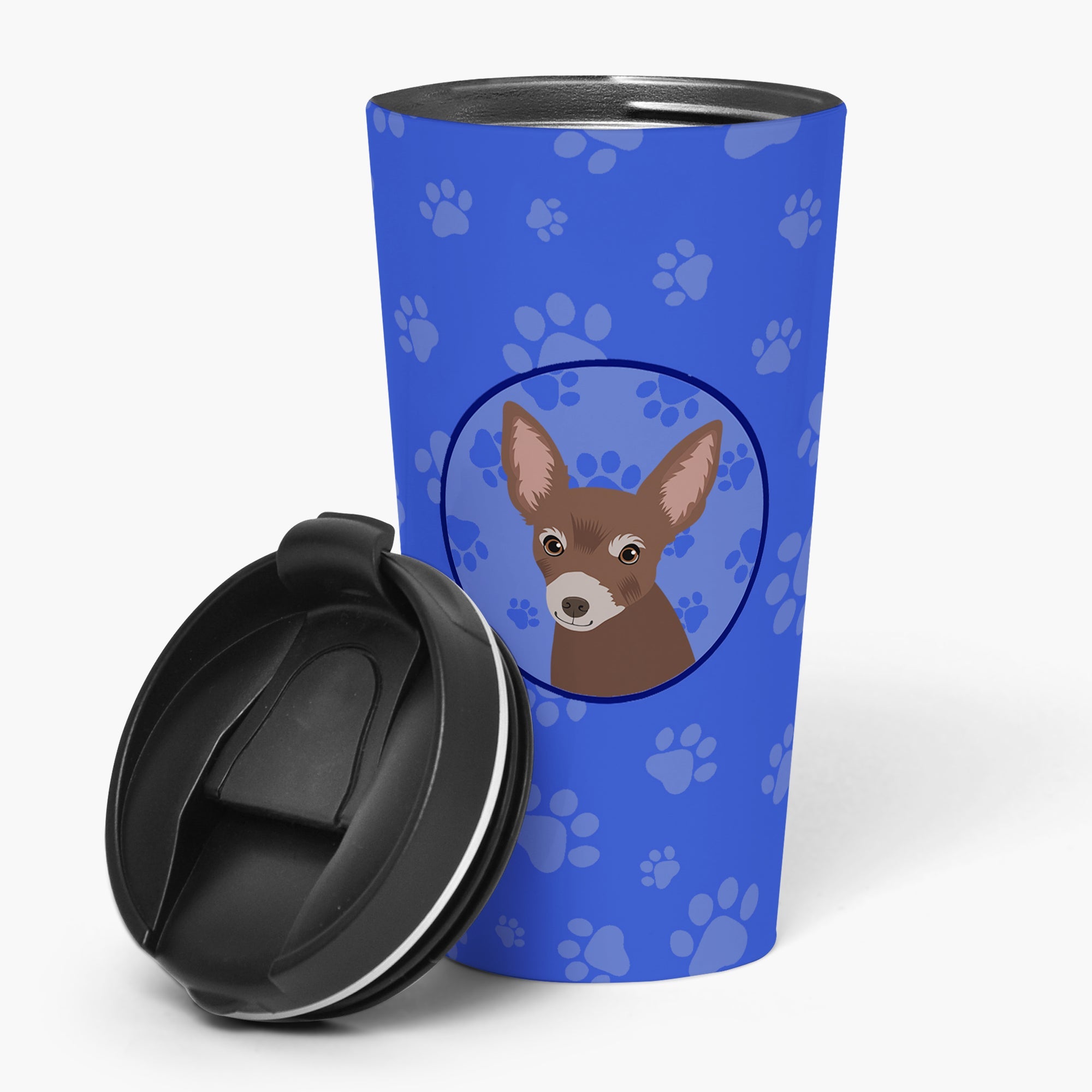 Chihuahua Chocolate #2  Stainless Steel 16 oz  Tumbler Blue Insulated Tumbler with Lid, Cute Travel Cup for Coffee, Cocktails, Gift Men, Dad, Women, Mother